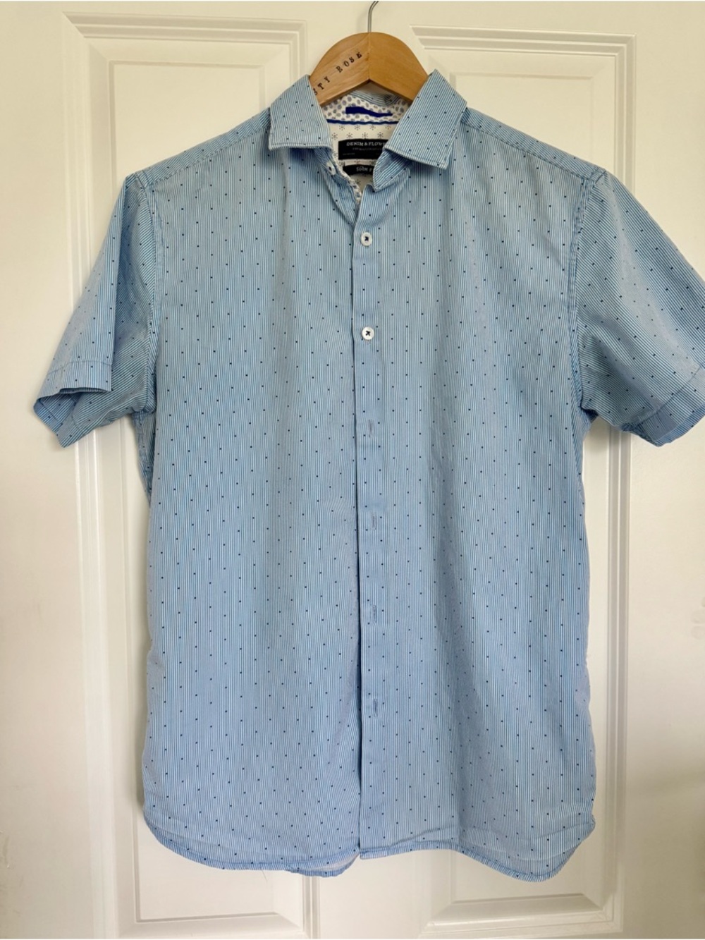 Denim & Flower Light Blue Short Sleeve Button-Down Slim Fit Shirt